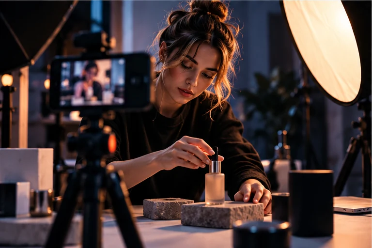 Nagrywanie produktu kosmetycznego w studiu filmowym
